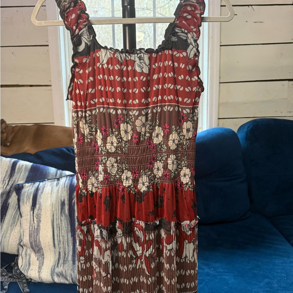 Lapis Red and Brown Floral Maxi Dress